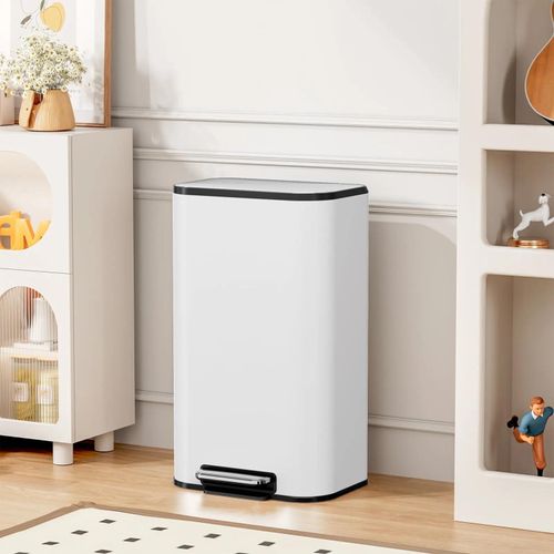 Mülleimer - Treteimer - 50 l - Edelstahl - Rechteckig - Fingerabdruckresistent - Inneneimer - Weiß