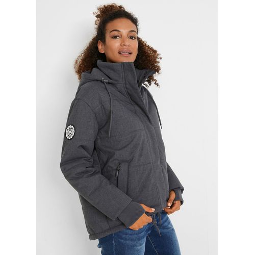 bonprix wasserabweisende Outdoor-Steppjacke Oversized, grau, Gr.54, Outdoor-Winterjacke mit Kapuze und verschließbaren Taschen, überschnittene Schulter, Oversize Fit