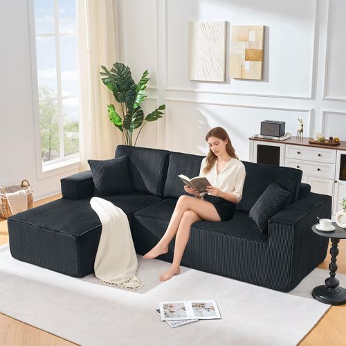 L-Form-Sofa aus Cordstoff, 2-Personen-Sitzgruppe Chaiselongue-Ecke, modulares Ecksofa "Cloud Couch" für Wohnzimmer, Mietwohnung und Apartment, schwarz