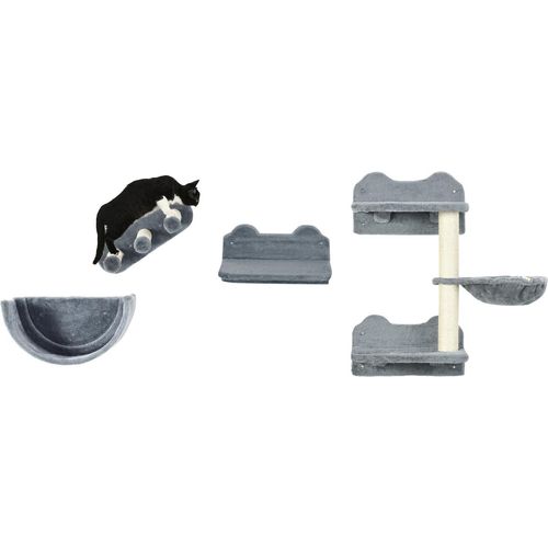 Katzen Kletterwand 4 tlg., Klettern Katzenkratzbaum mit Kaztentreppe, Hängematte, Sprungplatt, Wandkratzbaum, Wand Katzenmöbel, bis 5 kg