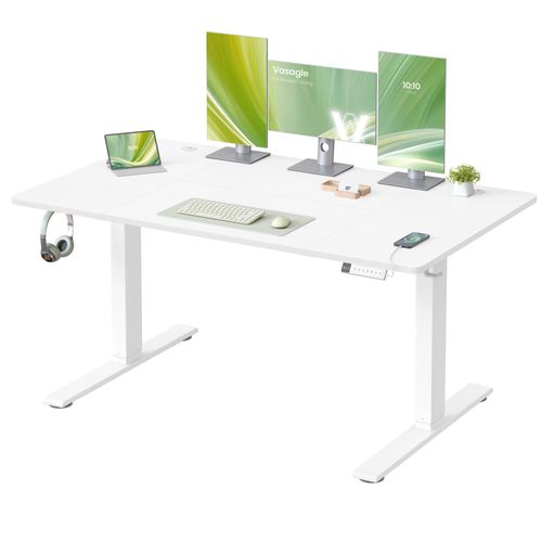 VASAGLE Höhenverstellbarer Schreibtisch, 140 cm, USB-C-Anschluss, Ablage für Steckdosenleiste, Erinnerung bei langem Sitzen, 3 Speichertasten