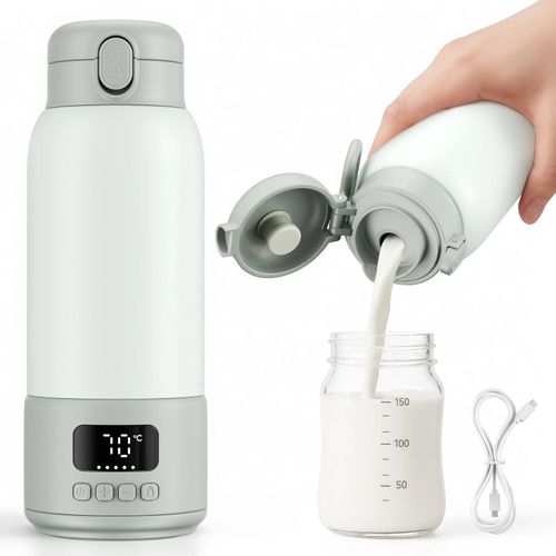 Baby Wasser-/Milchwärmer - Konstanttemperatur-Topf - 500 ml - Schnelles Aufheizen - Hält Temperatur - Integrierter Akku - USB-Ladung EU-Stecker - PVC-freies PP - Grün