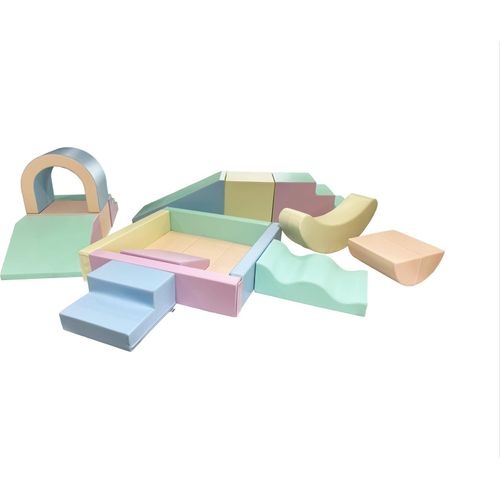 IGLU Großes Party Set aus mehreren bunten Schaumstoff-Spielmodulen - Helles Pastell - mit Rampe, Rutsche und Ballbecken,für Kinder