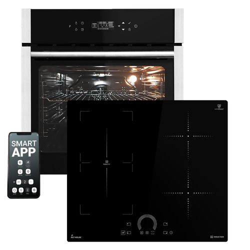 Herdset: 60cm Einbaubackofen EB8313HC + 60cm Induktionskochfeld IH85901FZ | Pizzafunktion | Grill | Umluft | Heißluft | Automatik-Timer | 2-fach Wärmeschutzverglasung | SET8313HCIH592FZ