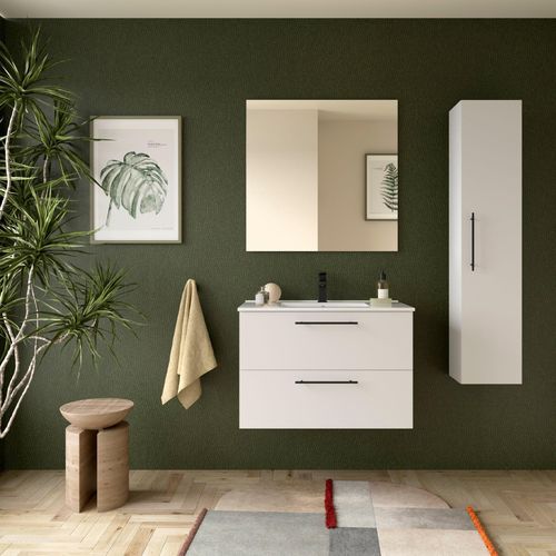 Badezimmermöbel SILANE 800 2 Schubladen WHITE SATIN + Waschtisch