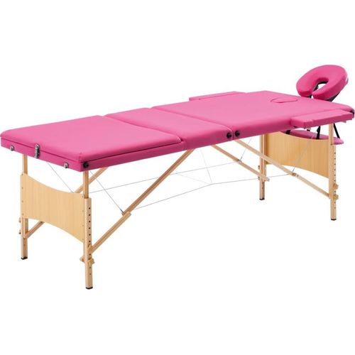Massageliege Klappbar 3-Zonen mit Holzgestell Rosa
