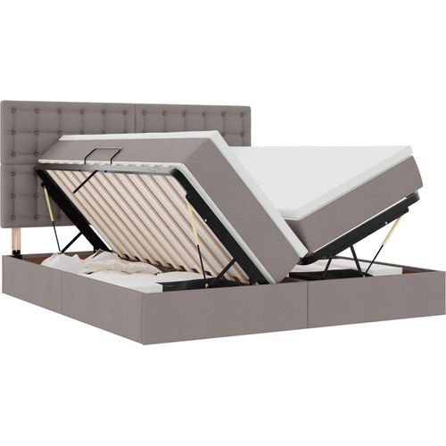 LED-Speicherbett mit Matratze Taupe 200 x 200 cm Stoff