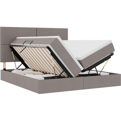 LED-Speicherbett mit Matratze Taupe 200 x 200 cm Stoff