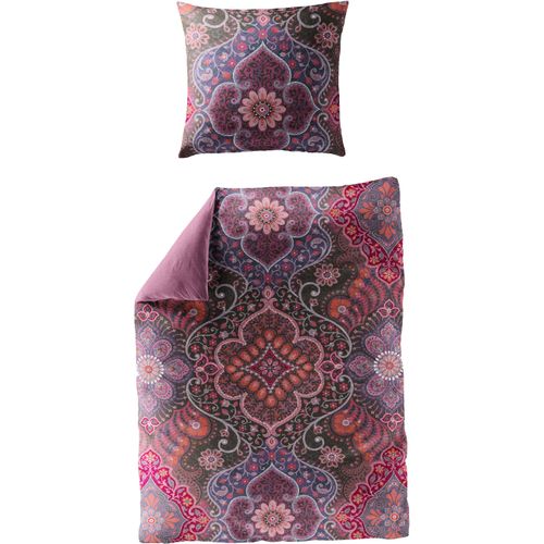 Wendebettwäsche JEKATEX "FLORENZIA", lila (beere), B/L: 200cm x 200cm, 1 Stk., 1 Stk., Mako-Satin, B/L: 80cm x 80cm, 2 Stk., Mako-Satin, Obermaterial: 100% Baumwolle, Bettwäsche, Wendebettwäsche, Bettwäsche-Set aus 100% Baumwolle