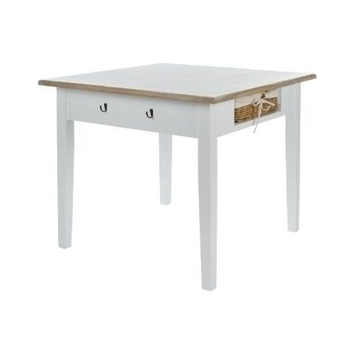 Esstisch Provence mit 2 Rattankörben MDF Weiß