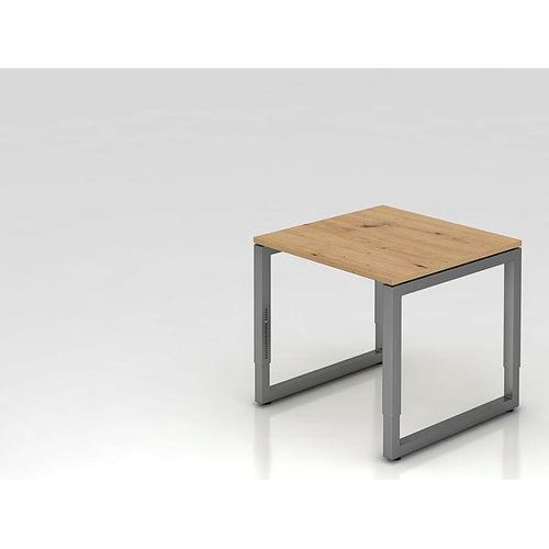 Büro Schreibtisch 80x80 cm Modell RS08 mechanische Höheneinstellung R = Asteiche-silber