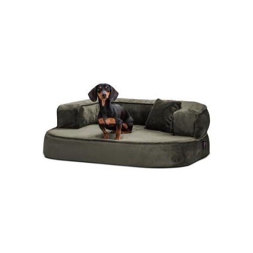 Tierlando SHARLEEN VISCO PLUS - Orthopädisches Hundesofa mit kuscheligem Teddystoff dunkles olivgrün 80 cm, 30 cm, 60 cm