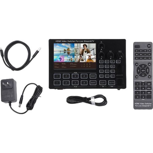 1080P Video Switcher 5 Inch Screen OSD 4 Channel HD Multimedia Interface Live Stream Switcher for Multi Camera Streaming Online Class US Plug