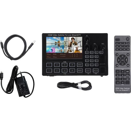 1080P Video Switcher 5 Inch Screen OSD 4 Channel HD Multimedia Interface Live Stream Switcher for Multi Camera Streaming Online Class EU Plug