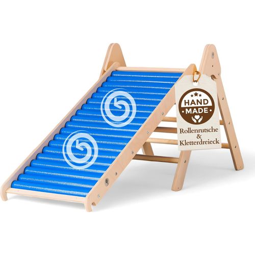 WoodsCraft - Indoor Rutsche [120cm] mit Kletterdreieck | Kinderrutsche-Rollenrutsche: viele Sinneserfahrungen | Kinder Rutsche