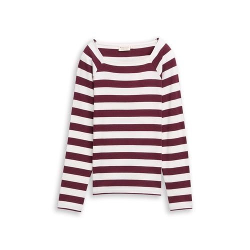 TOM TAILOR Damen Langarmshirt mit Streifenmuster, rot, Gestreift, Gr. XL