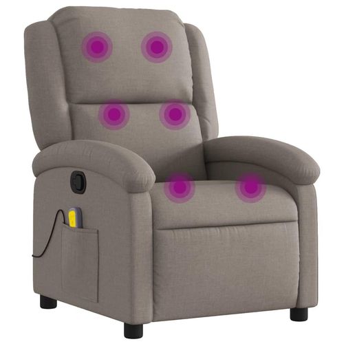Massagesessel Taupe Stoff mit Liege- und Vibrationsfunktion, 71x86,5x99,5 cm (B x T x H)