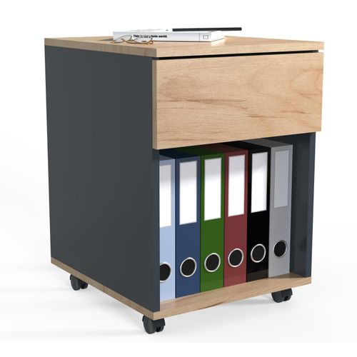 Container VCM "Rollcontainer Bürocontainer Dalosa 1 Schublade", braun (anthrazit, honig, eiche), B:39cm, Obermaterial: 100% Holz Wood., Rollwagen, Rollcontainer