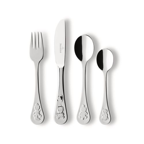 Kinderbesteck VILLEROY & BOCH "Kinderbesteck Teddy 4er Set silber", silber, Essbesteck-Sets