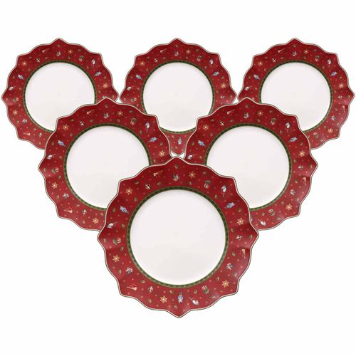 Speiseteller VILLEROY & BOCH "Speiseteller Toy's Delight ø 28,4 cm 6er Set rot", rot, L:28,4cm, Speiseteller, Speiseteller
