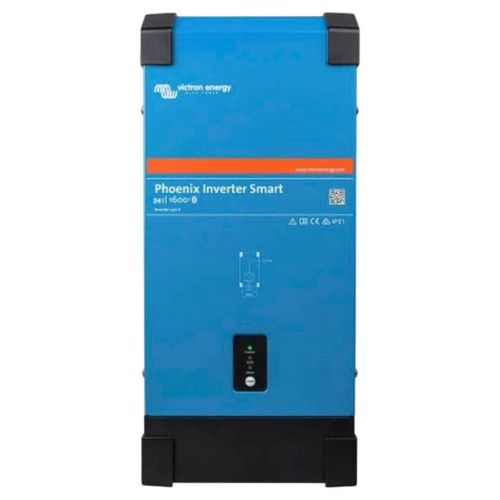Wechselrichter VICTRON ENERGY "Victron Phoenix 24/1600 Smart", schwarz (blau, schwarz), B:48,5cm H:21,9cm L:12,5cm, Kunststoff, Polychlorierte Biphenyle (PCB), Stahl, Wandler