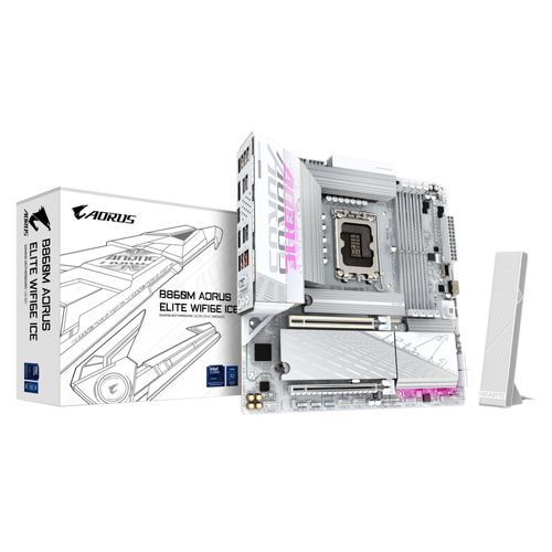 GIGABYTE Mainboard "B860M AORUS ELITE WF6E ICE Mainboard - Intel Core Ultra CPUs, 12+1+2+1", weiß, B:7,2cm H:27,4cm T:27,2cm, Mainboards