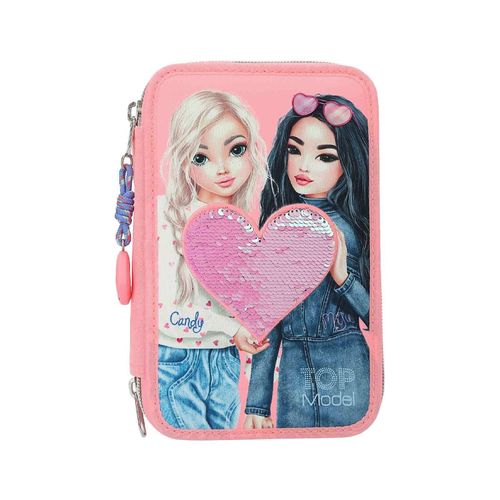 Buntstift DEPESCHE "3-Fach Federtasche inkl. Stifte TOPModel 20,5 x 14,3 x 7,5 cm bunt", Kinder, bunt, Kunststoff, Stifte