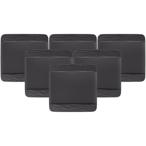 Speiseteller VILLEROY & BOCH "Speiseteller quadratisch Manufacture Rock 28 x 28 cm 6er Set schwarz", schwarz, L:27,9cm, Speiseteller, Speiseteller