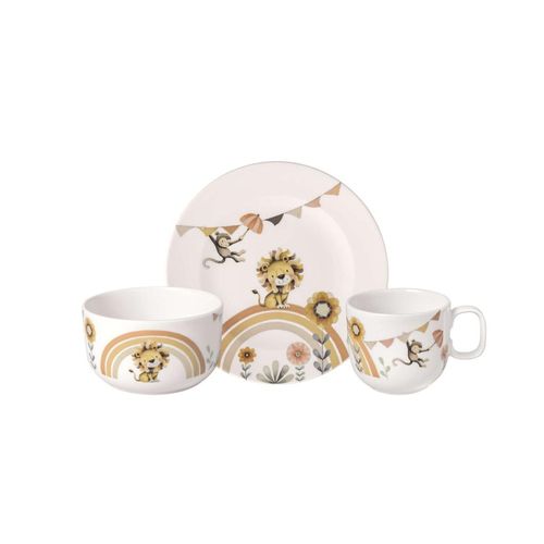 Kindergeschirr-Set VILLEROY & BOCH "Kindergeschirr Set Roar like a Lion 3er Set bunt", bunt, 3 tlg., Porzellan, Geschirr-Sets