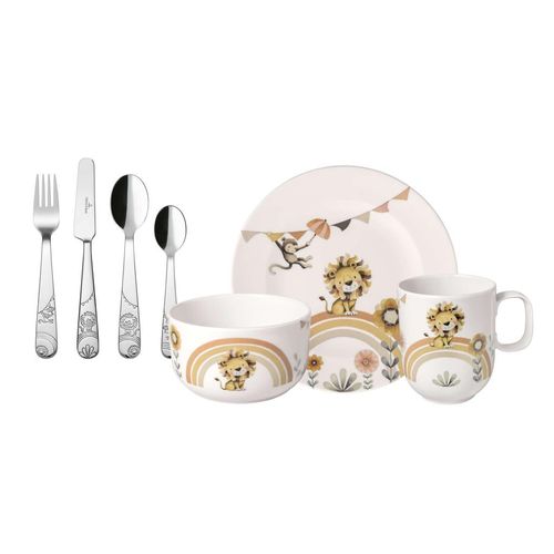 Kindergeschirr-Set VILLEROY & BOCH "Kindergeschirr Set Roar like a Lion 7er Set bunt", bunt, 7 tlg., Porzellan, Geschirr-Sets