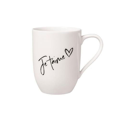 Becher VILLEROY & BOCH "Becher mit Henkel 'Je t'aime' Becher Liebe Statement 290 ml weiß", weiß, 1 tlg., Porzellan, Trinkgefäße, Becher
