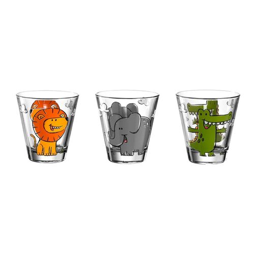 Kinderbecher LEONARDO "Kinderbecher Bambini 215 ml 3er Set bunt", bunt, 3 tlg., Glas, Trinkgefäße, Kinderbecher