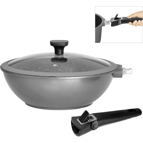 Wok STONELINE "Imagination PLUS", grau (anthrazit), B:30cm H:10cm L:50,7cm Ø:30cm, Pfannen, Wok, einzigartige Steinpartikel-Beschichtung, Ø 30 cm, Induktion