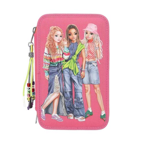 Buntstift DEPESCHE "3-Fach Federtasche mit Stifte TOPModel 20,5 x 14,3 cm pink", Kinder, pink, Kunststoff, Stifte