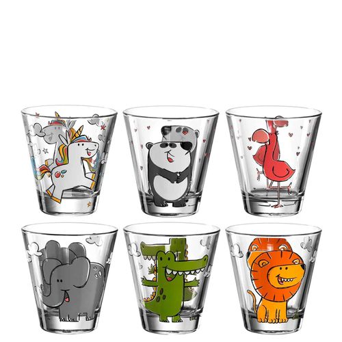 Kinderbecher LEONARDO "Kinderbecher Bambini 215 ml 6er Set bunt", bunt, Glas, Trinkgefäße, Kinderbecher