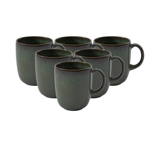 Becher "Becher mit Henkel Lave 400 ml 6er Set", grün (vert), 6 tlg., Steingut, LIKE. BY VILLEROY & BOCH, Trinkgefäße, Becher
