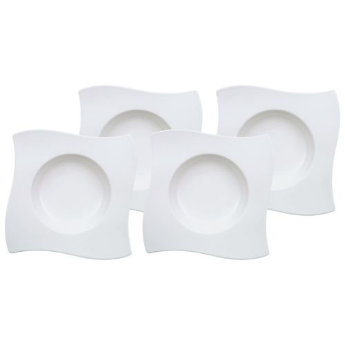 Suppenteller VILLEROY & BOCH "Suppenteller NewWave ø 24 cm 4er Set weiß", weiß, Speiseteller