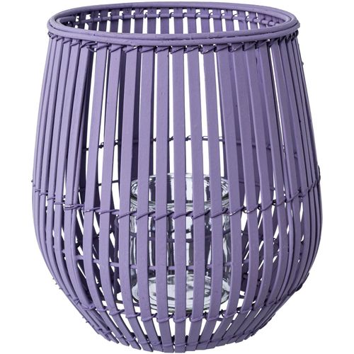Windlicht CREATIV HOME "Kerzenhalter Bambus", lila (lavendel), H:25cm Ø:25cm, Glas, Kerzenhalter, Windlicht, Höhe ca. 25 cm