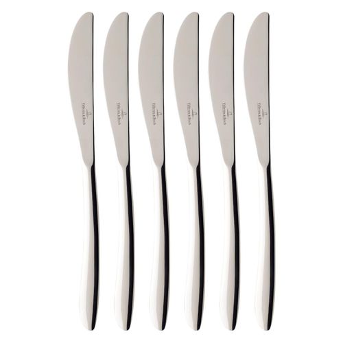 Tafelmesser VILLEROY & BOCH "Tafelmesser SoftWave 23,7 cm 6er Set silber", silber, 6 tlg., Essmesser