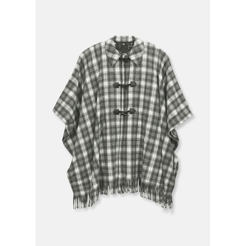 Cape MADELEINE "Cape Karo-Cape mit Innenweste", Damen, Gr. 42, weiß (wollweiß, steingrau), Obermaterial: 50% Polyester PES. 50% Wolle WO., Modern, Jacken Cape