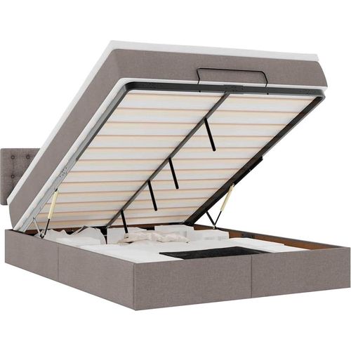 Ottomanische Bett mit Matratze & LEDs Taupe 140x190 cm Stoff