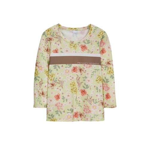 Kurzarmshirt MADELEINE "Shirt Shirt mit floralem Print und 3/4-Arm", Damen, Gr. 40, gelb (zitronensorbet, multicolor), Obermaterial: 95% Polyester PES. 5% Elasthan EL., Modern, Shirts