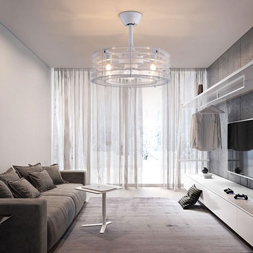 2-in-1 Modern Wohnzimmer Deckenventilatorleuchte 40W DC Einstellbare Geschwindigkeit und Arbeitszeit Weiß