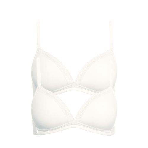 Triangel-BH LISCA "2er Pack Triangel BH ohne Bügel Ines", Damen, Gr. 75, Cup C, beige (cream), Spitze, Obermaterial: 95% Baumwolle CO. 5% Elasthan EL., BHs Triangel-BH
