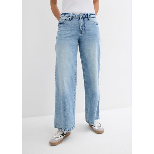 bonprix Wide-Leg-Jeans Mid Waist Low Stretch Full Length, blau, Gr.52, Wide-Leg-Jeans, Mid Waist, Full Length, 99% Baumwolle