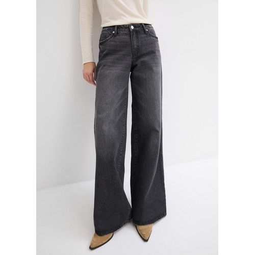 bonprix Wide-Leg-Jeans Mid Waist Low Stretch Full Length, schwarz, Gr.36, Wide-Leg-Jeans, Mid Waist, Full Length, 99% Baumwolle