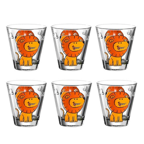 Kinderbecher LEONARDO "Kinderbecher Bambini 215 ml 6er Set", gelb (löwe), 6 tlg., Glas, Trinkgefäße, Kinderbecher
