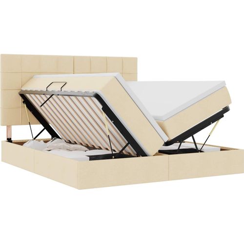 LED-Speicherbett mit Matratze Creme 200 x 200 cm Stoff