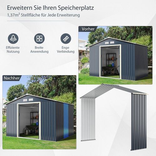 Erweiterungsset für Outdoor-Metallschuppen Erweitert 277 x 202 x 64 cm Grau
