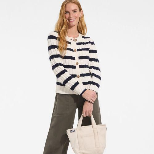 Zopfmuster-Cardigan DRIFTER mit Ballonärmeln, Damen,  Blau, Baumwolle, by Lands' End